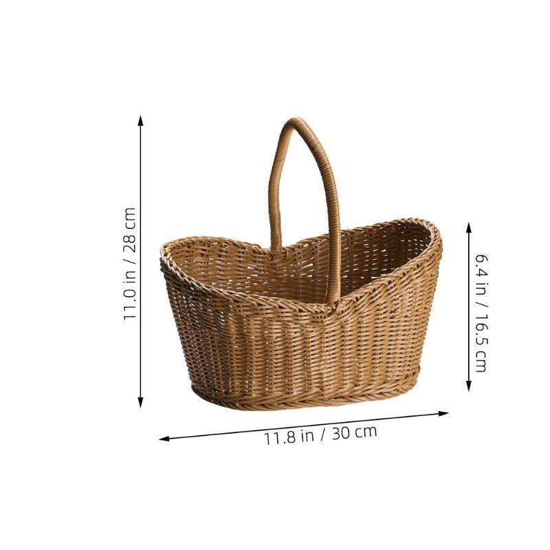 Plastic Woven Basket Vine Flower Basket Hand-woven Portable Bread Storage Handles Basket Gift For Picnic Outdoor Shopping Props