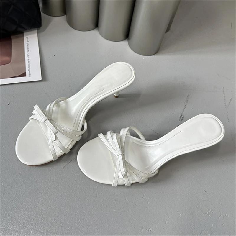Fashion Eilyken Large Size 43 Summer Narrow Band Open Toe Women Slippers Fashion Thin Heels Wedding Party Dress Slide Shoes