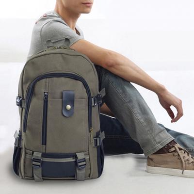 Trendy Men Canvas Bag Travel Camp School Students Backpack Adjustable Strap