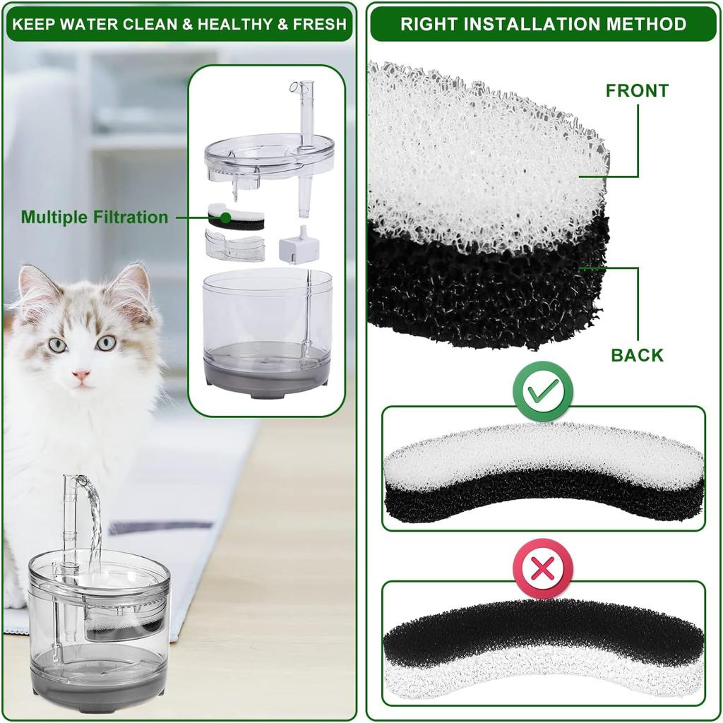 12pcs Cat Water Fountain Filters for NPET WF050 & WF100, Arc-Shaped Foam Sponge for Dog Water Dispenser Clear Pet Water Fountain Filter with Triple