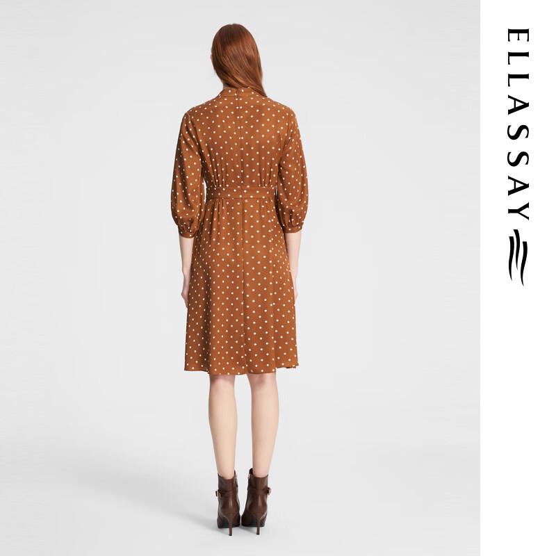 ELLASSAY Women's Elegant Silk Polka Dot Midi Dress