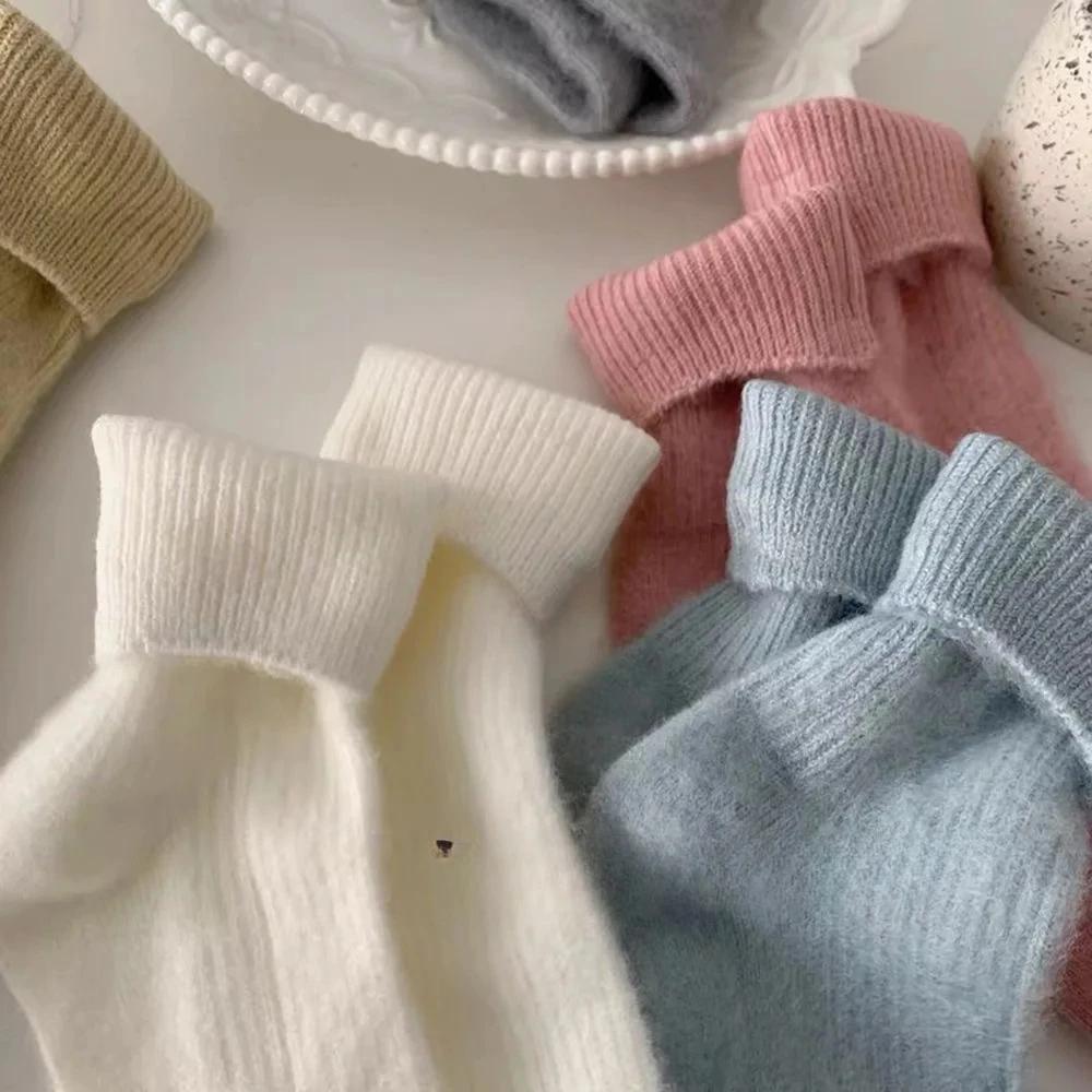 6 par Myke Angora Crew Sokker Pastellfarge Vintersokker dame Vinter Tykke Ensfarvede Tubesokker Varme Vintersokker Nyttårssokker