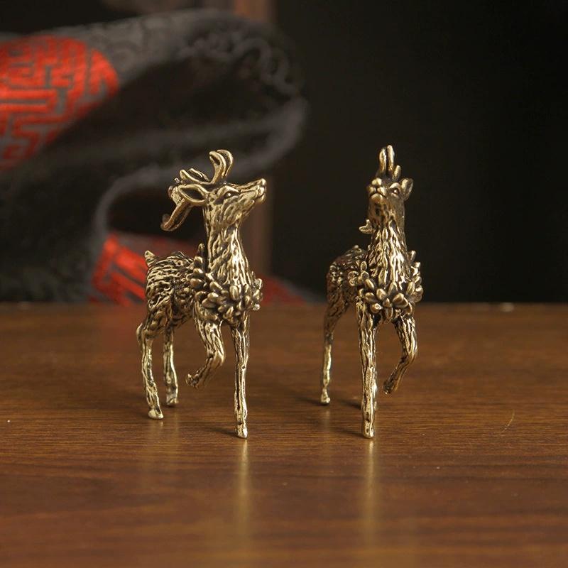Deer Ornament Deer Statue Miniature Sika Miniature Figurines Solid Brass Tabletop Decoration Deer Sculpture Ornaments
