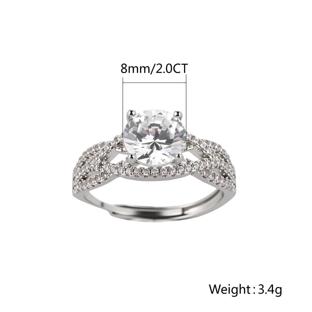 Adjustable 2 Carat Moissanite Wedding Ring with Cubic Zirconia Accents