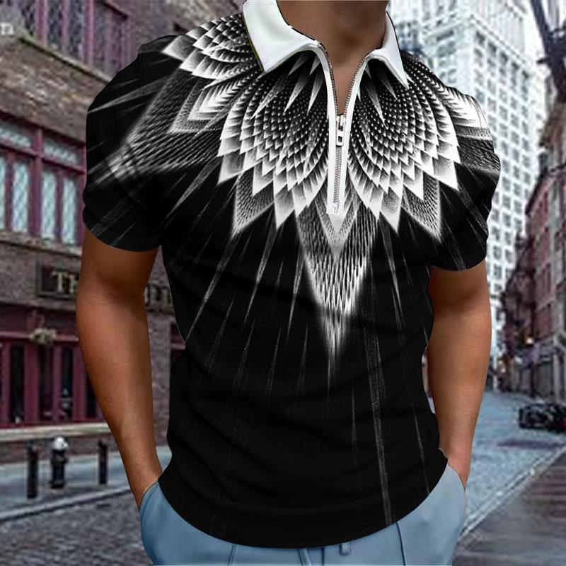 

Повседневная футболка с лацканами, молодежная модная футболка с застежкой-молнией, футболка с коротким рукавом, мужская футболка с 3D-принтом с круговыми цветами 5XL