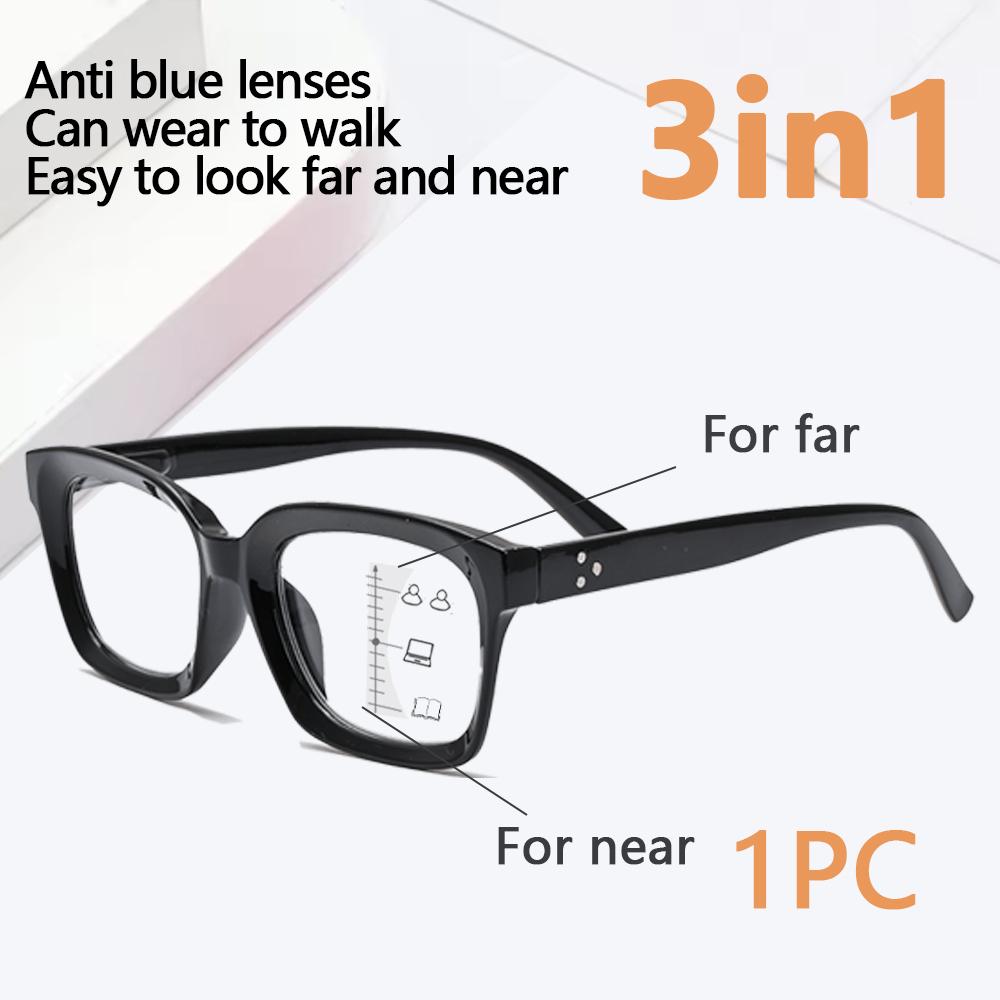 Multifocal Blue Light Blocking Progressive Reading Glasses with Round-Square Lenses for Presbyopia +1.0 To +3.0