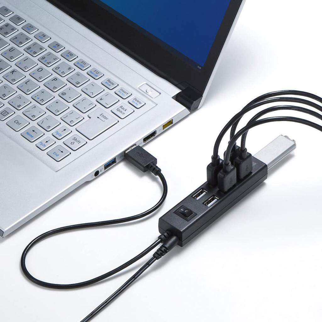 Sanwa Supply USB-Hub 2.0 (7 Anschlüsse, Schwarz) USB-2H702BKN