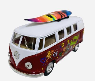 Kinsmart 1/32 Scale Diecast Car (Kinsmart) 1962 Volkswagen Bus Love & Peace with Surfboard, Red