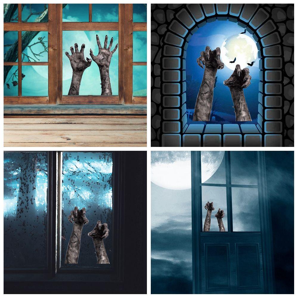 Festive White Film Halloween Party Decals Halloween Sticker Wall Sticker Window Decor Ghost Hand