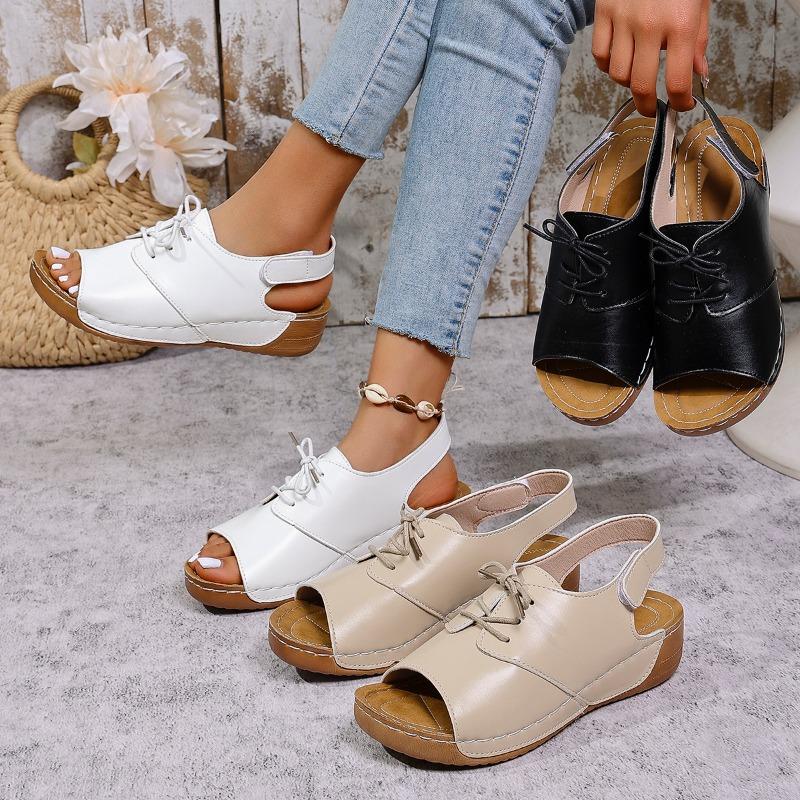 2025New Open Toe  Wedge Sandals White Summer Breathable Comfortable Sandals  Buckle Female Footwear