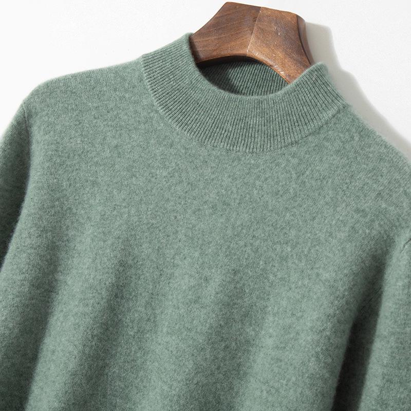Men's Autumn Winter Wool Cashmere Pullover Sweater, Half High Neck, Solid Color, Plus Size