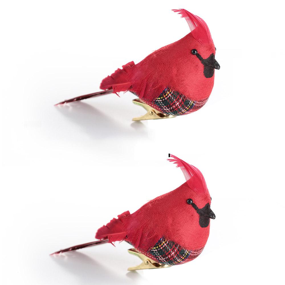 2Pcs Cardinal Clip On Christmas Tree Ornaments Artificial Red Birds Ornament for DIY Christmas Tree