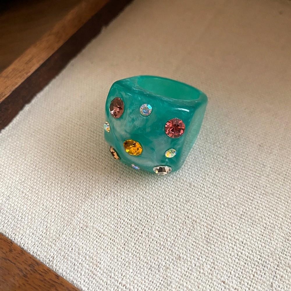 Bonbonfarbener Geometrischer Ring Koreanischer Stil Großer Schlichter Kuppelring Harz Strassring Schmuck Geschenke