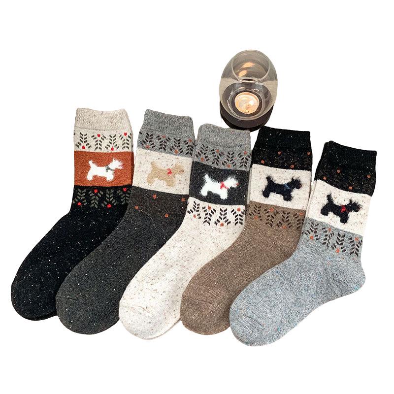 Retro Fair Isle Women's Mid-Calf Puppy Socks - Warm, Thickened, Cute for Autumn/Winter