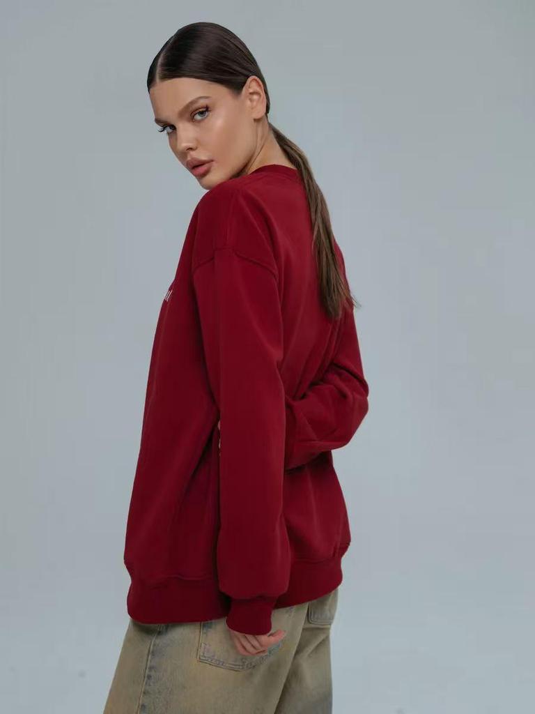 Retro Trendy European & American Style Thickened Round Neck Sweatshirt for Autumn/Winter