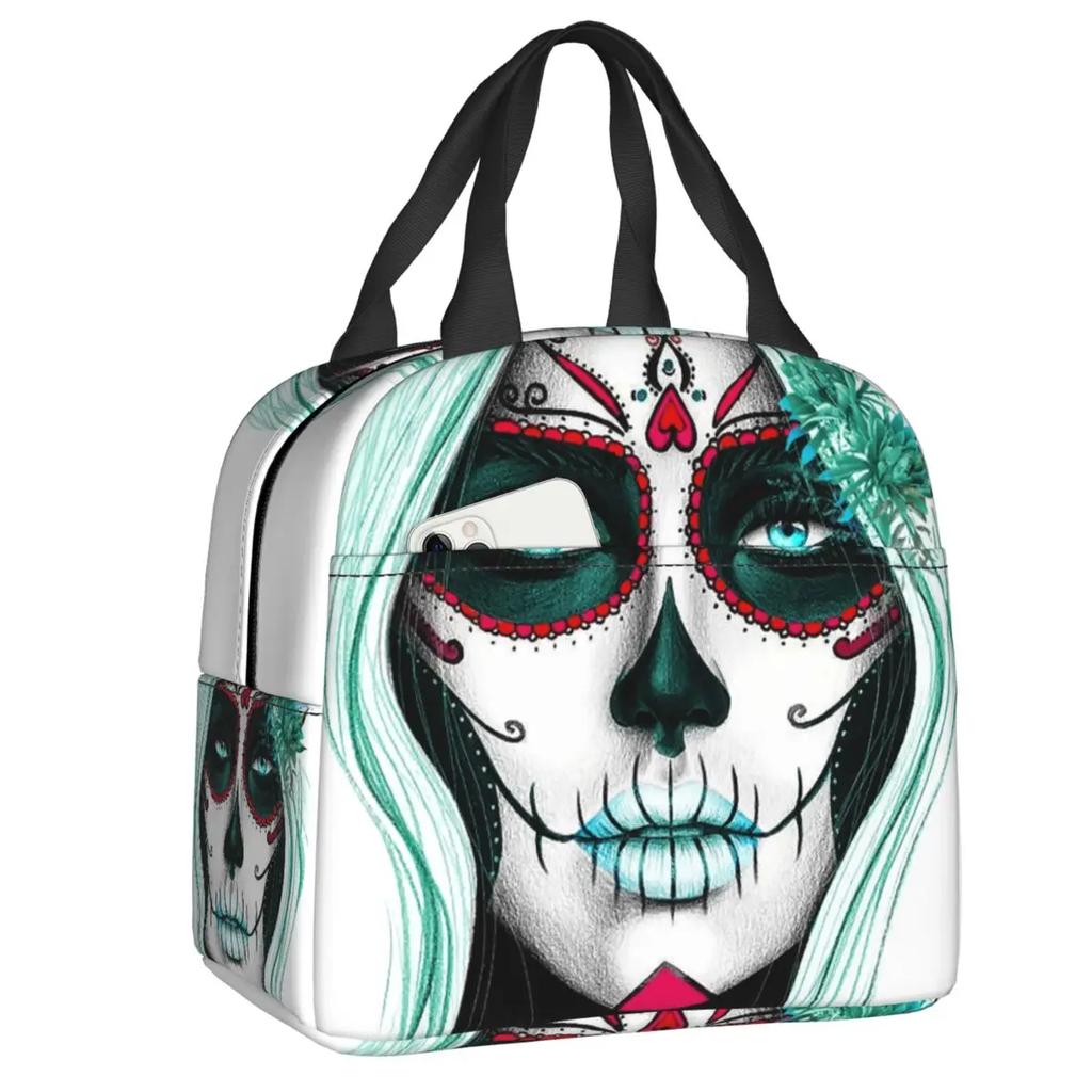 Mexican Sugar Skull Day Of The Dead Art Insulated Lunch Bags Women Resuable Thermal Cooler Food Lunch Box Outdoor Camping Travel