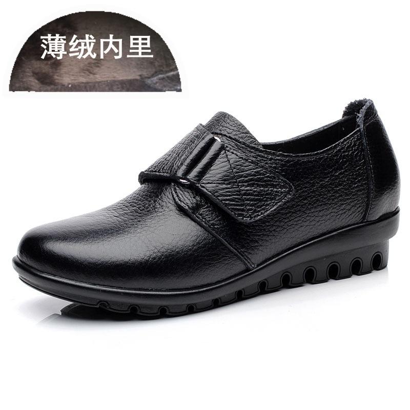 Leather Large Size Leather Shoes Women's Shoes Spring and Autumn Mother Shoes Single Shoes Middle-aged and Elderly Non-slip Flat Leather Shoes W
