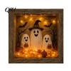 Personalized Halloween Display Shadow Box Frame DIY Lighted Craft Kit, Wooden Night Light with Seasonal Interior Decor Sea Glass Stones, Gothic