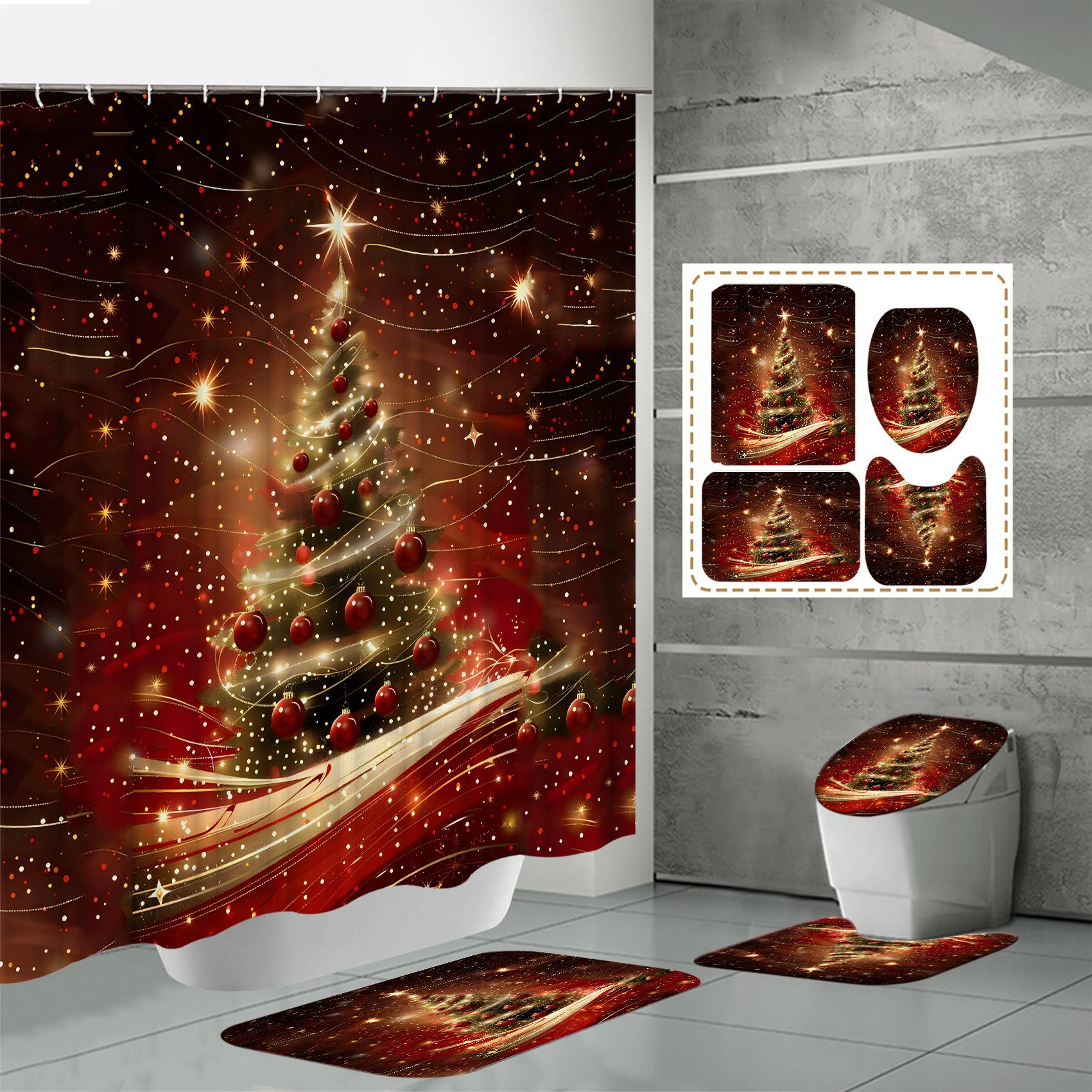 

4 ШТ. Наборы штор для душа со шторкой для душа и ковриками, коврик для крышки унитаза, U-образный коврик и коврик для ванной, набор для ванной комнаты с 12 крючками One Size