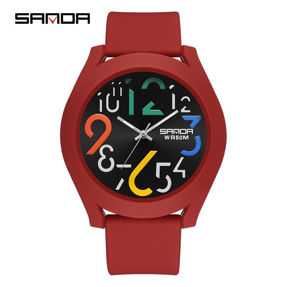 Sanda 9021 Silicone Bezel Quartz Watch: Unisex Digital Fashion Wristwatch