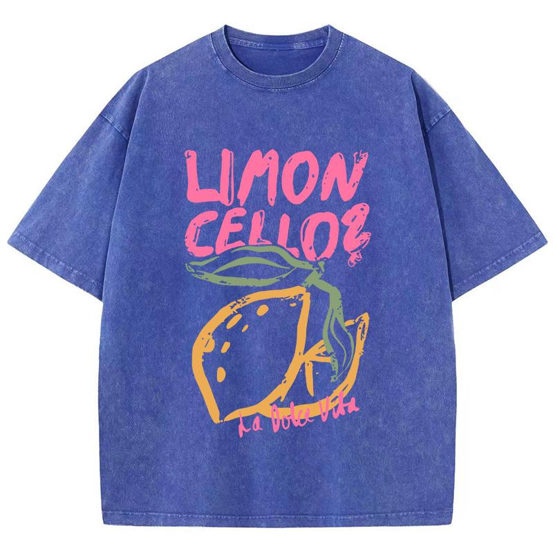Lemon Cellos Creative Fruit Prints Washed TShirt Women Cotton Tops ONeck Comfortable Distressed T Shirts Summer Womans Clothes