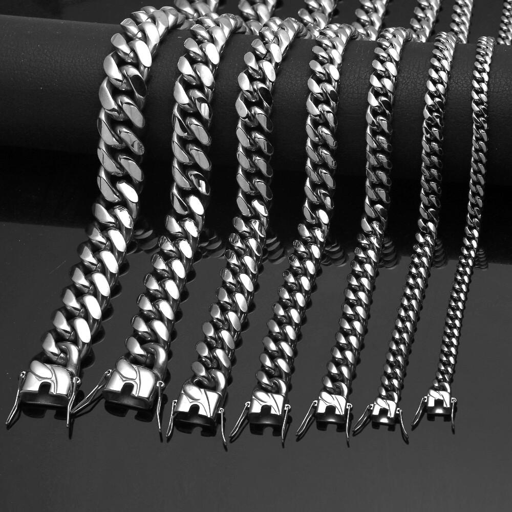 6-18mm Heavy Women Mens Miami Cuban Link Chain Silvery Stainless Steel Necklace