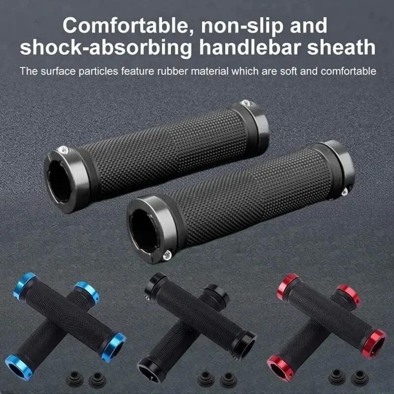 Bicycle Rubber Grips  Aluminum Alloy Bicycle Handle Cover Lock Non-Slip Rubber Double Lock On Locking Bicycle Handlebar Grips