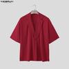 INCERUN Summer Two Pieces  Men V Neck Texture Short Sleeve Tops and Shorts Clothing Sets