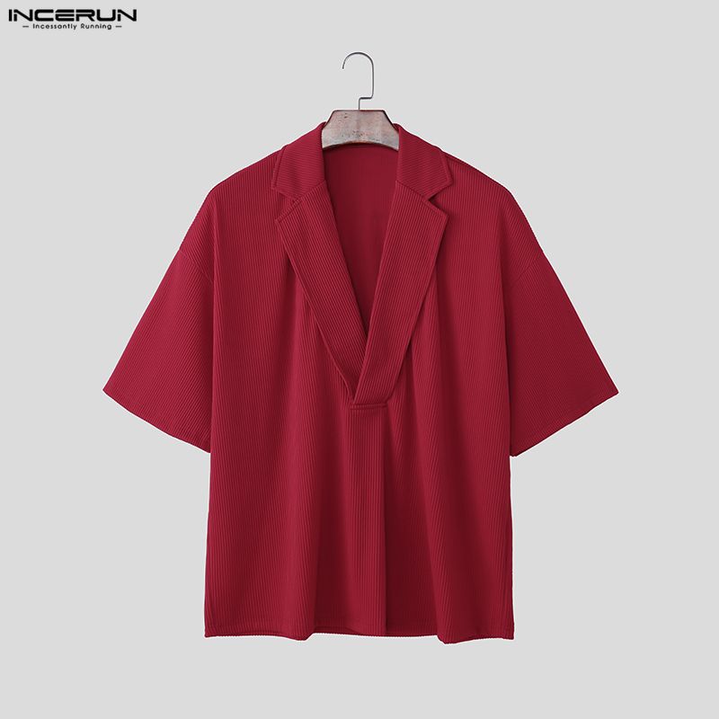 INCERUN Summer Two Pieces Men V Neck Texture Short Sleeve Tops and Shorts Clothing Sets