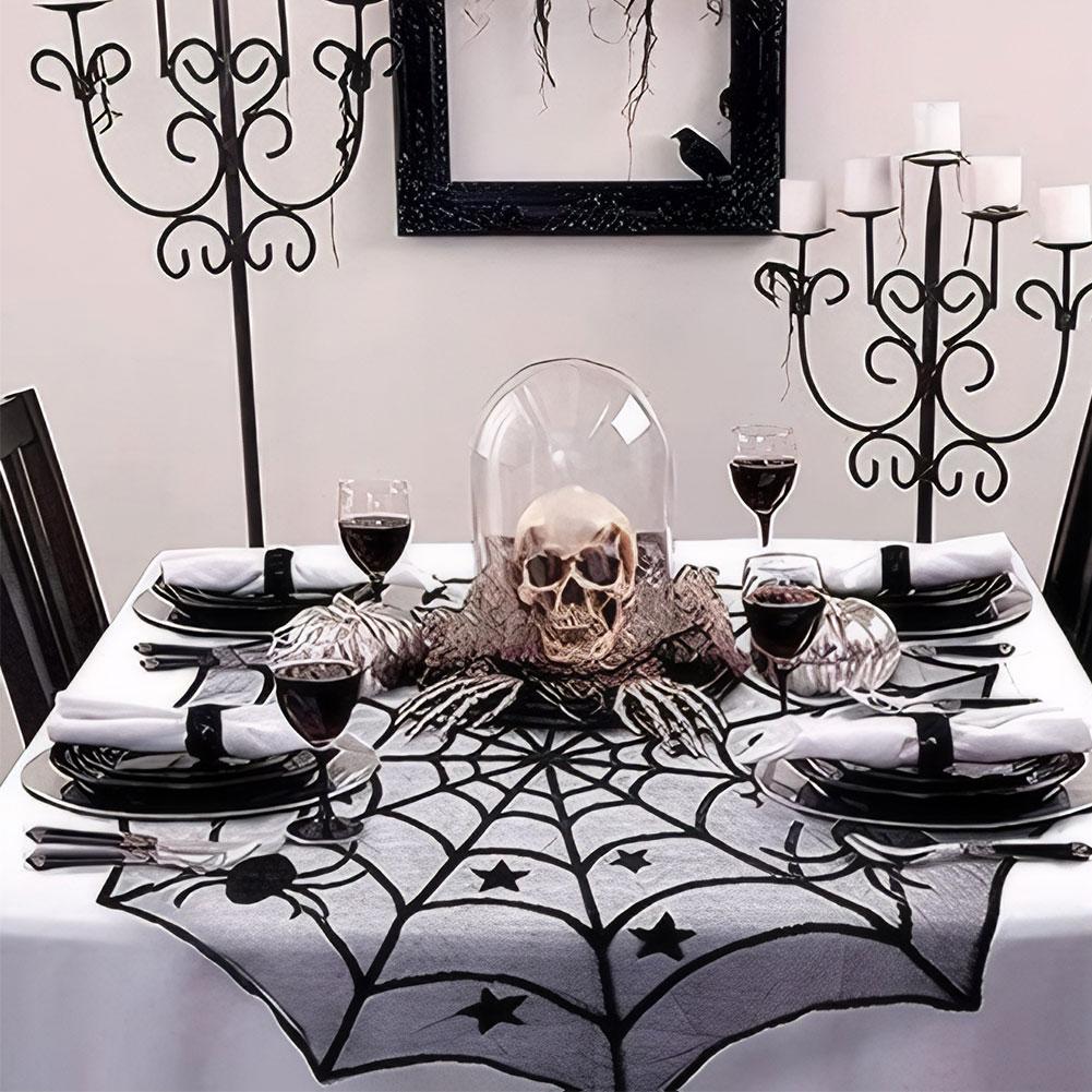 Halloween Black Lace Placemat Happy Halloween Party Decorations 2025 For Home Spider Web Tablecloth Kitchen Dining Table Covers