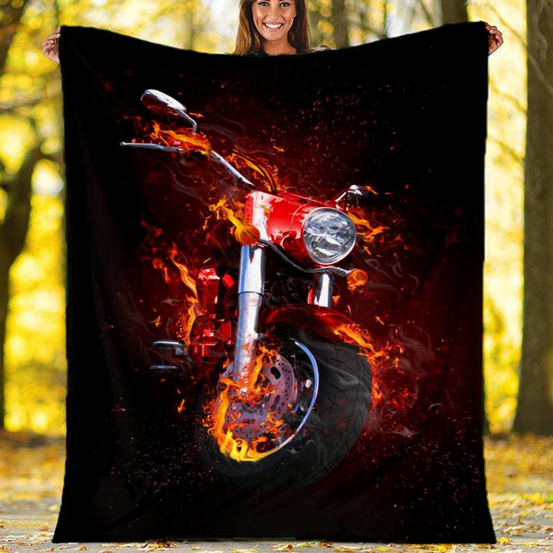 

Fire Motorcycle Fleece Printed Flannel Blanket, Warm Soft Throw Sofa Bed Blanket 80cm x 120cm