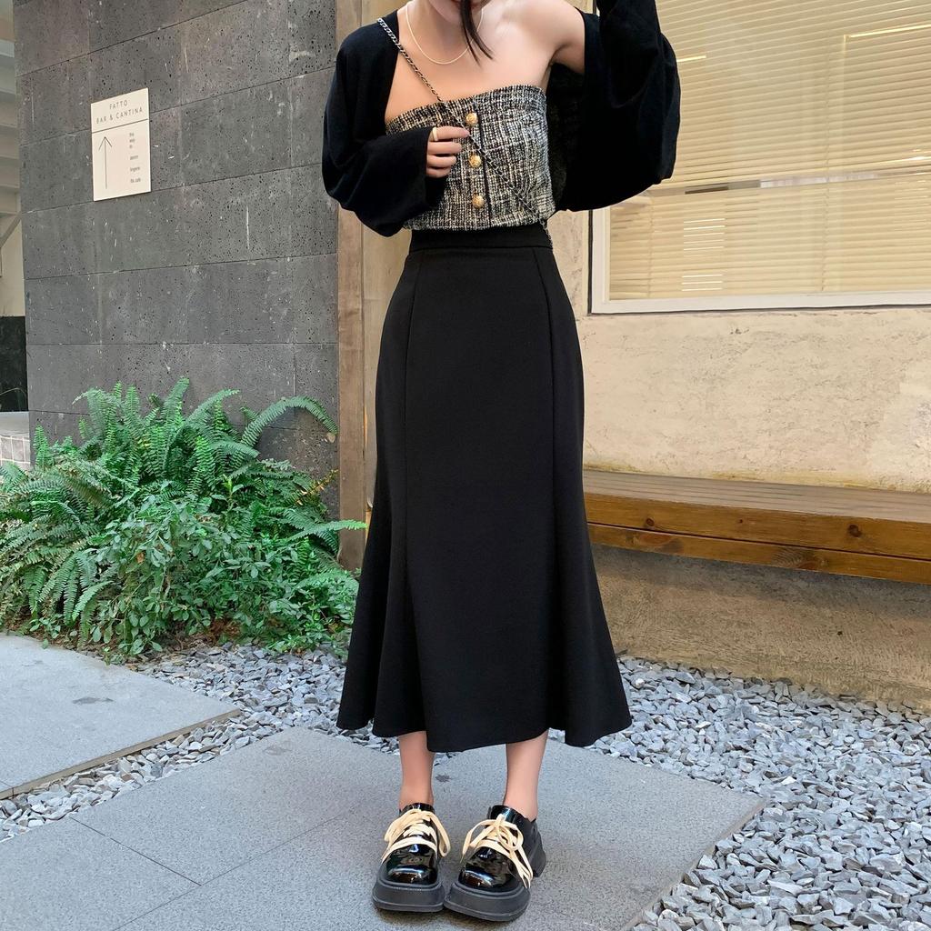 Spring 2025 Women's High-Waist A-Line Fishtail Midi Skirt