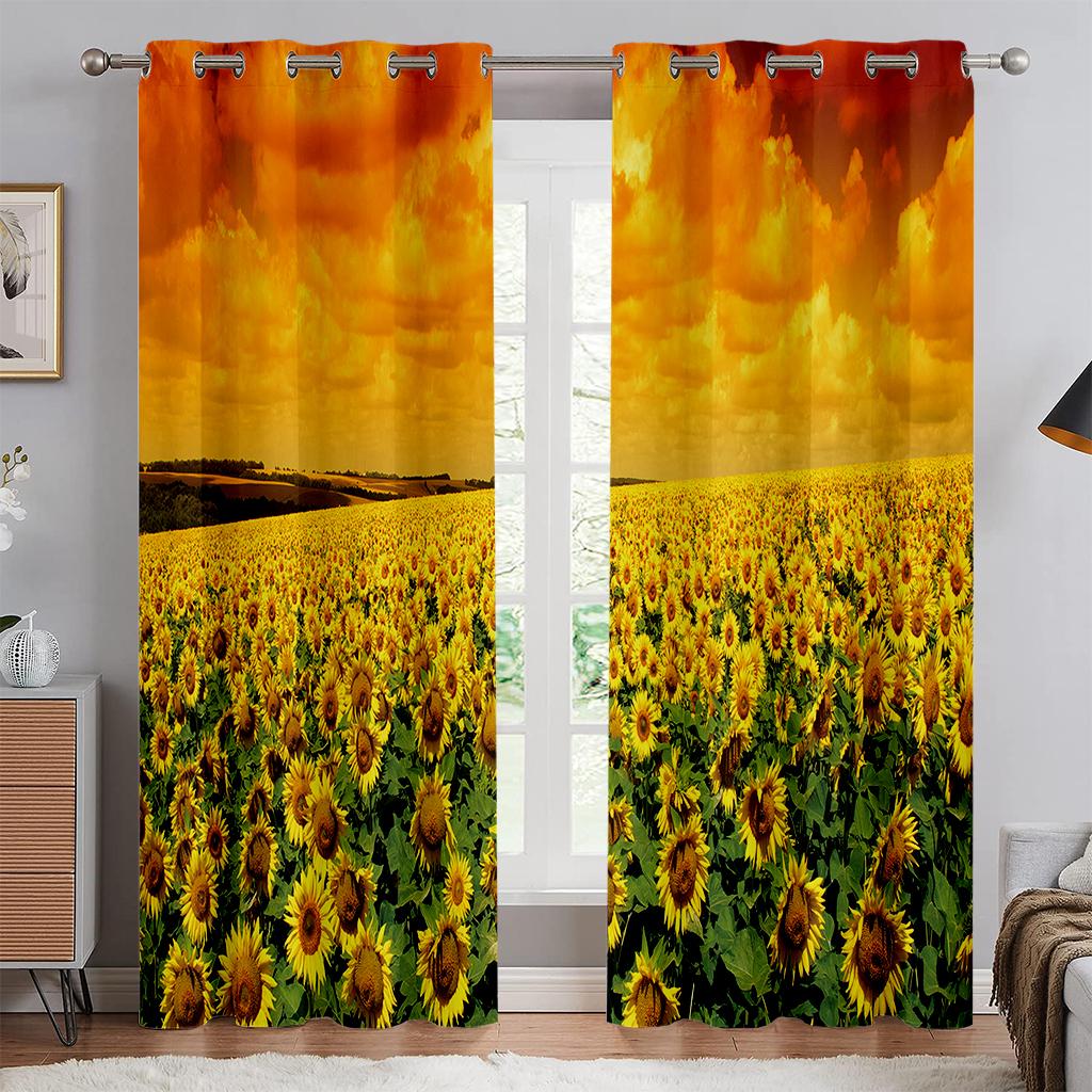 

2 шт. Подсолнух Морская занавеска Золотой Эпик Гостиная Спальня Кухня Балкон Окно Декор Кухня Короткая секция 50W130H(CM)X2PCS&Hook