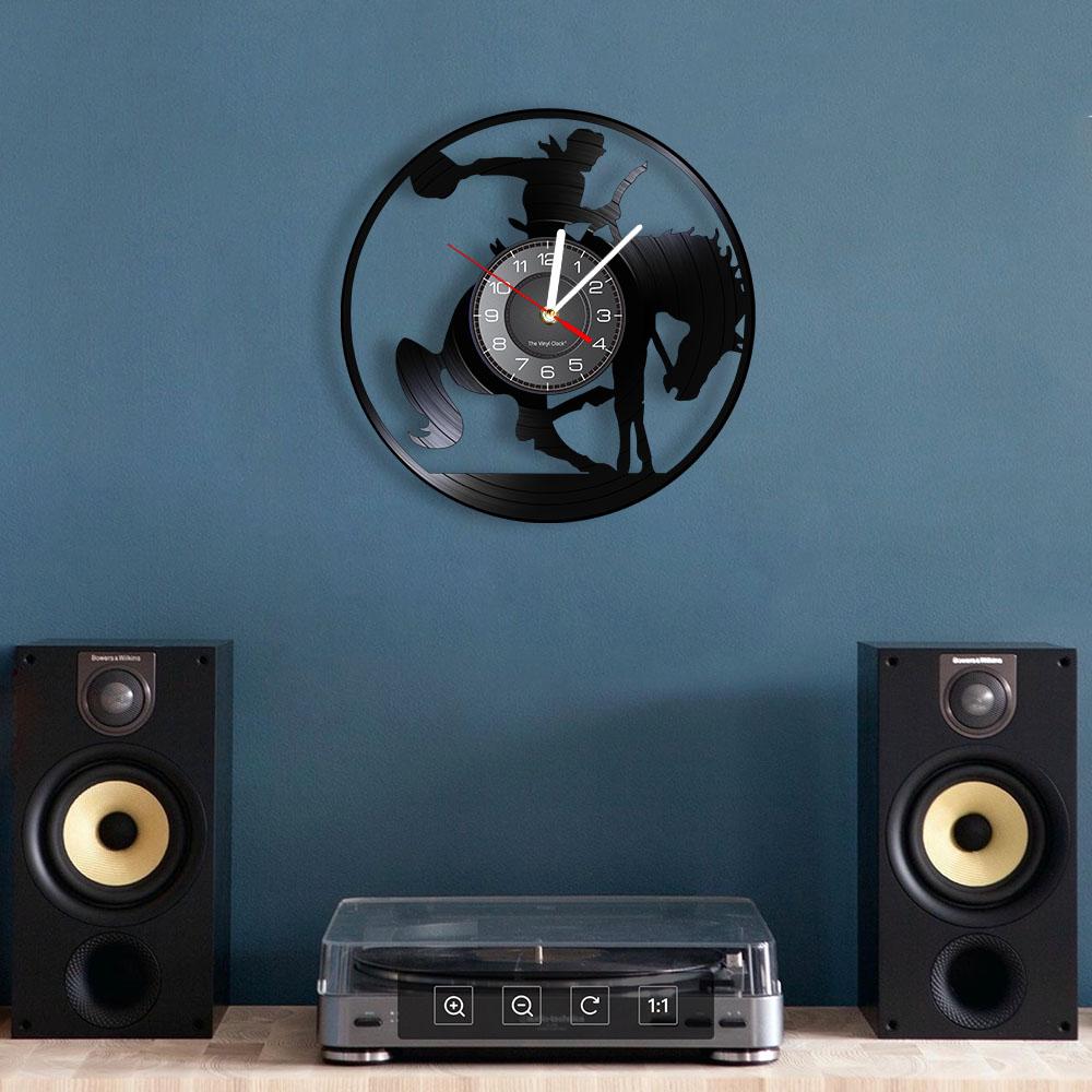 Wild West Cowboy Wall Clock Horse Rider Vinyl Record Wall Clock Western Home Decor Rodeo Horse Riding Cowboy Vintage Clock Watch