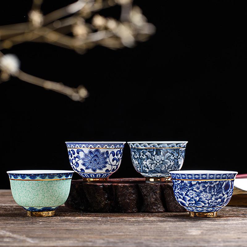 Blue and White Porcelain Tea Cup Retro Master Cup Small Tea Bowl Ceramic Kung Fu Tea Set Phnom Penh Tea Bowl Single Cup
