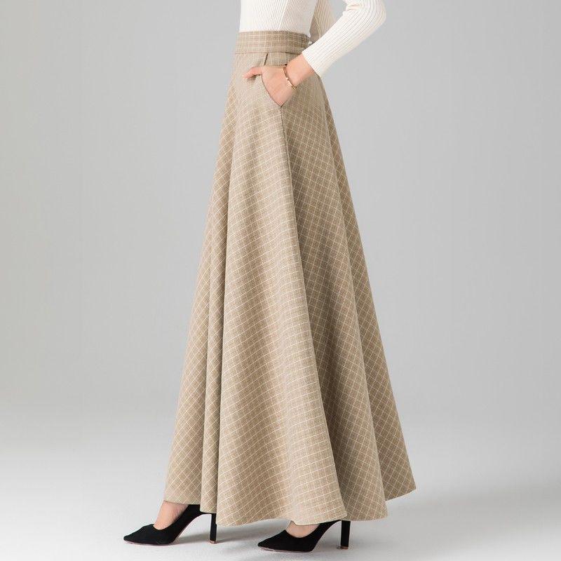 Damen Winter Wollrock mit hohem Bund, A-Linie, mittellang - Warm, Vielseitig, Kälteschutz, Figurschmeichelnd, Weiter Saum.