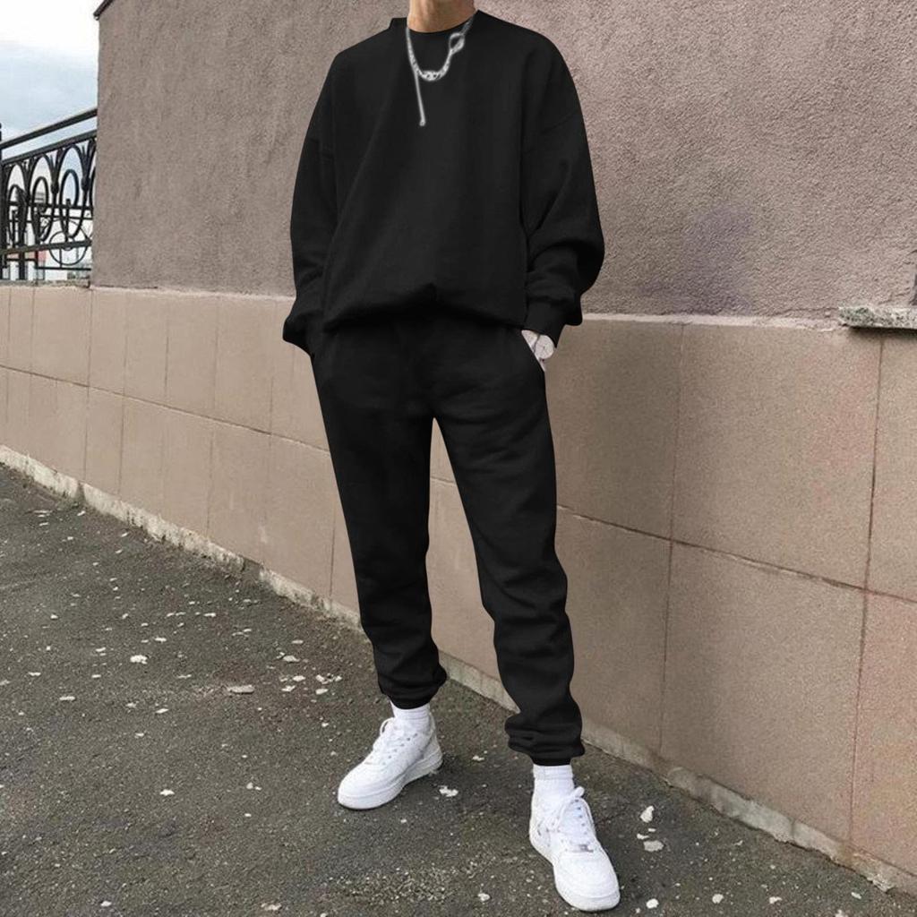 Men's Long Sleeve Sweatshirt and Sweatpants Set Loose Fit Casual Two Piece Sportswear Outfit