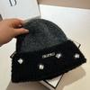 French Light Luxury Niche Rhinestone Min Color Matching Wool Hat, Winter Celebrity Wool Blended Knitted Hat