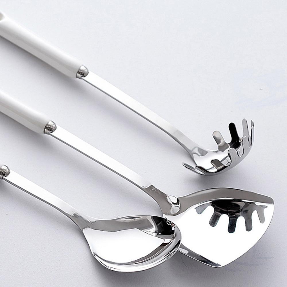 7Pcs Ceramic Handle Stainless Steel Cookware Set Soup Ladle Frying Spatula Colander Spoon Kitchen Accessories Cooking Tools
