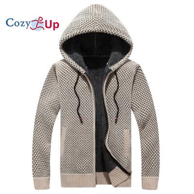 Men Cardigan Sweater with Thick Wool and Hoodie Casual Sweater Warm Coat