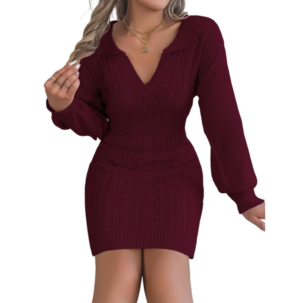 

Женское трикотажное платье-свитер с V-образным вырезом, с длинным рукавом, с перекрученным воротом, джемпер, повседневный трикотаж, топы L бордовый