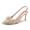 Fashion 2025 New Fine Heel Pointy Diamond Pumps Pearl Wedding Shoes Sparkles Baotou Glass Glue High-heeled Sandals