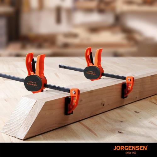 JORGENSEN F-Type Clamps, Quick Bar Clamps, 100mm, Set of 2, Ratchet Type, Maximum Clamping Force: Approx. 22kg, Quick Release Bar, Non-Slip, Resin Pro