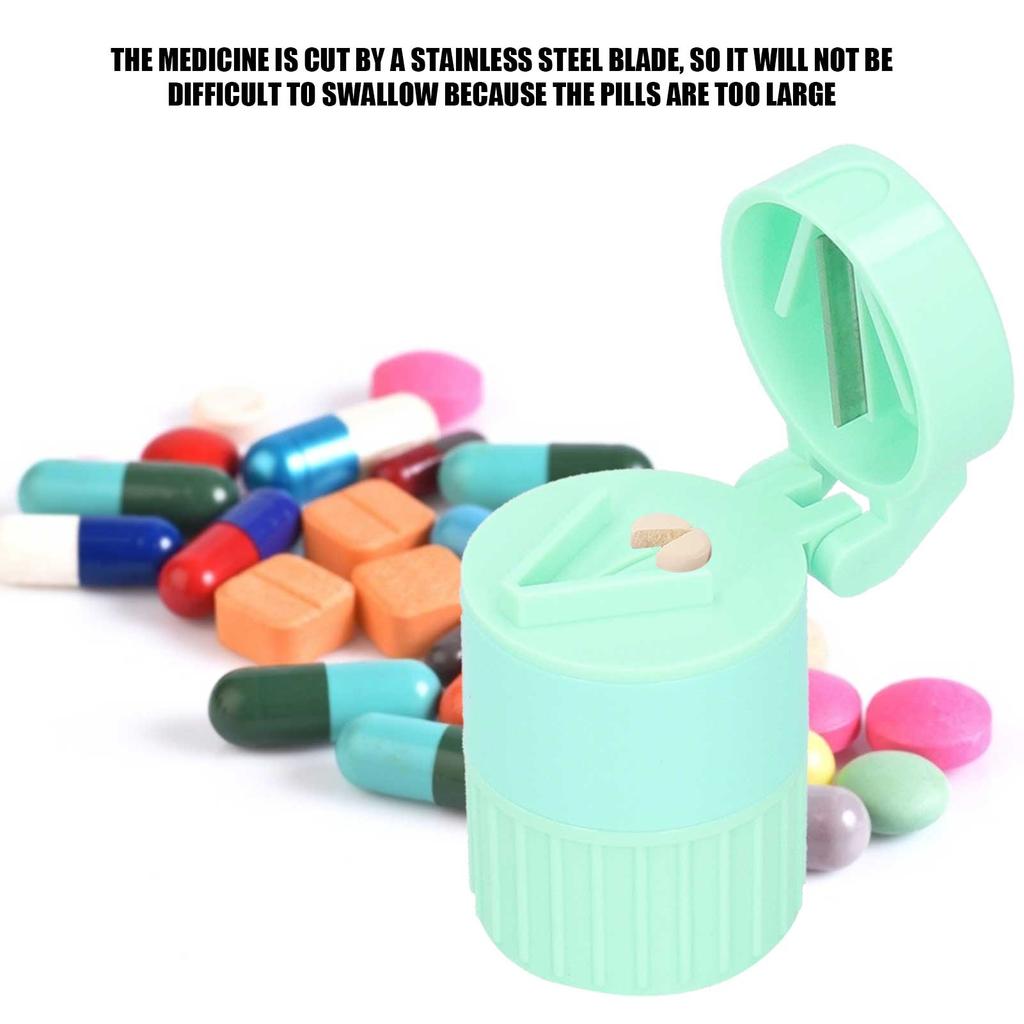 3pcs MultiFunctional Crusher Cutter Tablet Splitter Grinder Storage Box Accessory(Green )