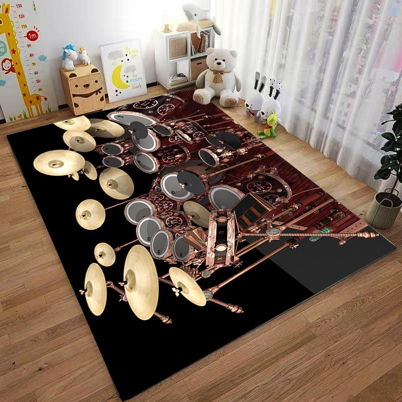 Gold and Bronze Musical Drum Set Art Carpet for Home Decor Suitable for Use As an Anti-slip for Living Room Bedroom Sofas