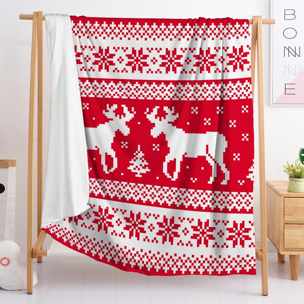Blanket Small Fresh 2D Digital Printed Blanket Christmas Flannel Blanket Single Layer Blanket