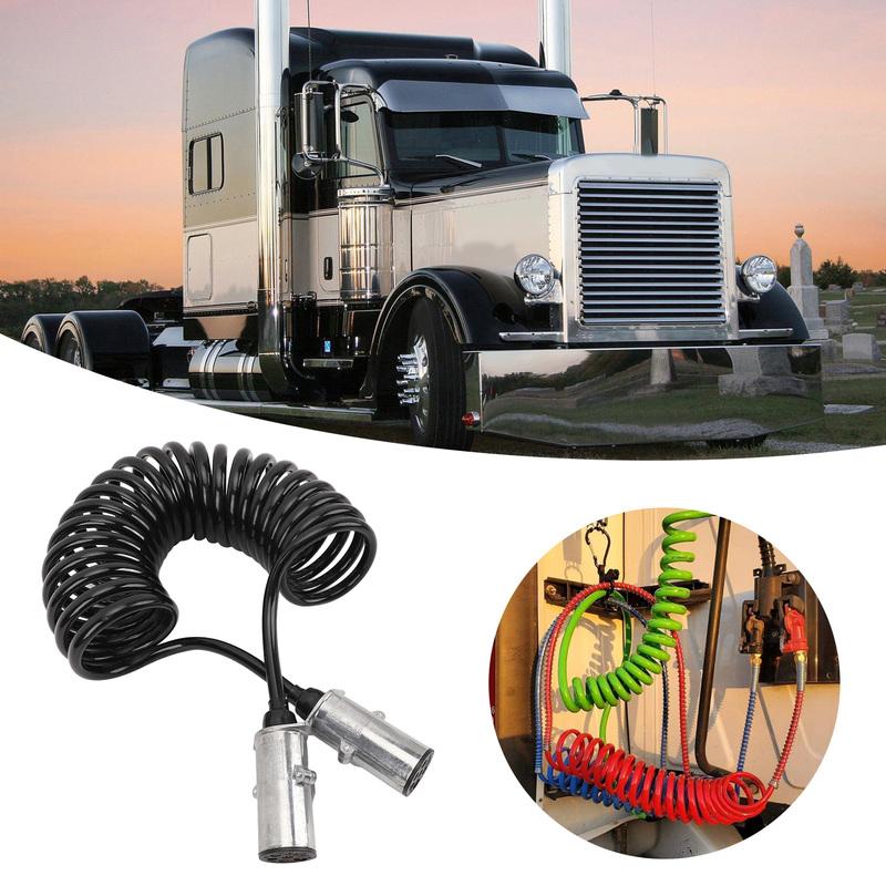 7-polige Aanhangwagenkabel Heavy Duty Spiraalkabel 7-polige Elektrische Stroomkabel voor Semi-trucks Tractoren Aanhangwagen 7-polige Spiraalkabel voor Aanhangwagen