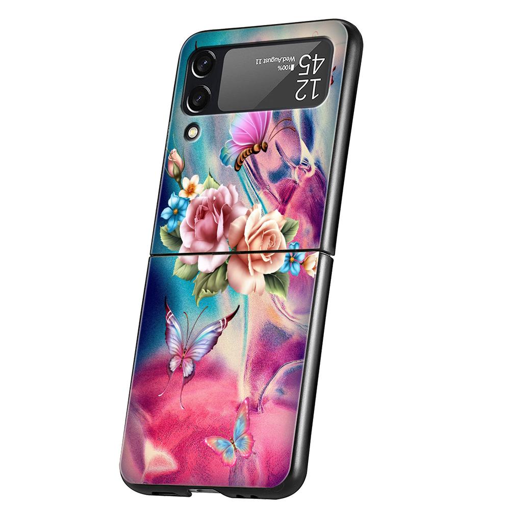 Butterfly Lavender Higan Flower Phone Cover For Samsung Galaxy Z Flip 4 Case Black For Samsung Z Flip 3 5G Hard PC Foldable Bag