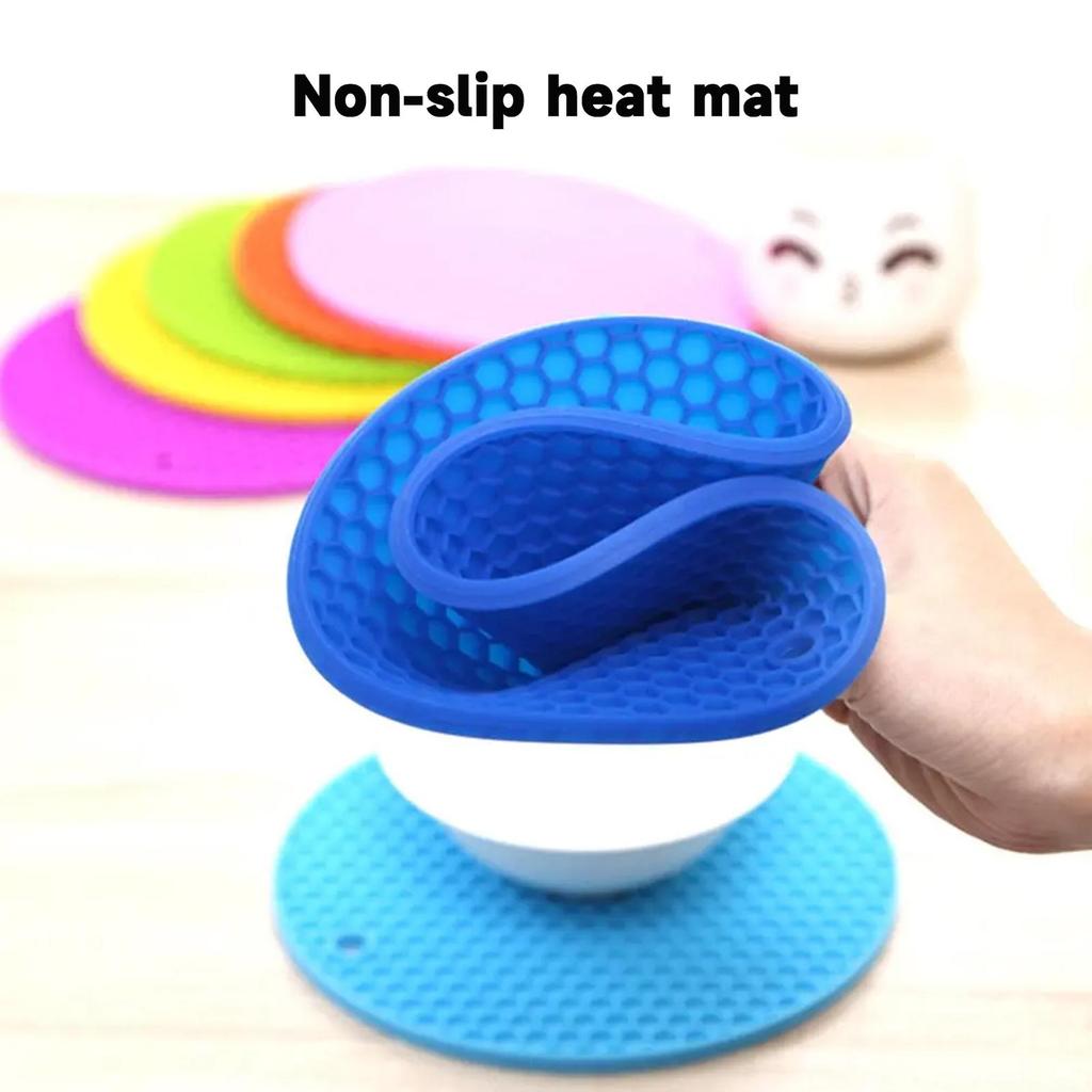 Runde isolierende Silikonmatte, rutschfest, hitzebeständig, Verbrühungshemmend, Waben-Mikrowellenmatte, Topflappen, verdickte Untersetzer