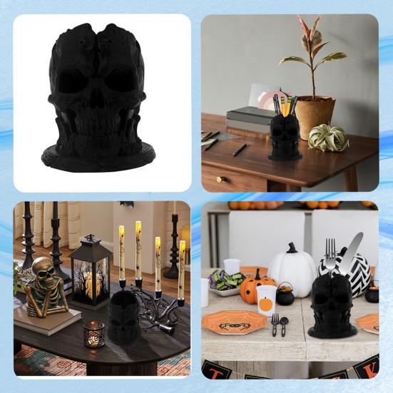 Skull Pen Holder Small Plastic Skull Makeup Brush Organizer Gothic Desk Storage Cup for Home Office Halloween Decor